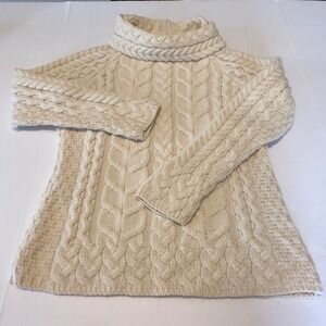 Aran Woollen Mills Merino Wool Cable Knit Cowl Neck Sweater Cream Womens Medium